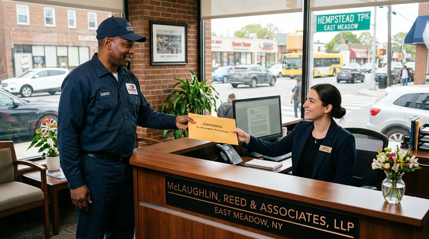 Courier Services in East Meadow NY delivering legal documents to a law firm